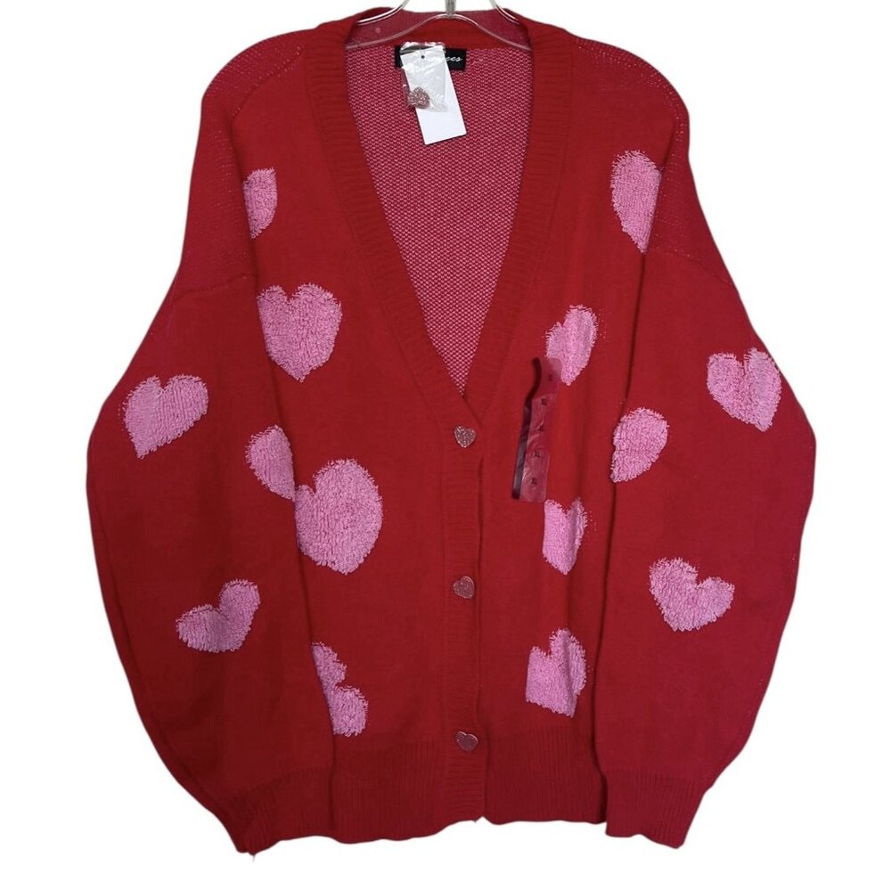 33‎ DEGREES Cardigan Sweater Women XL Red Pink Hearts Valentine Love